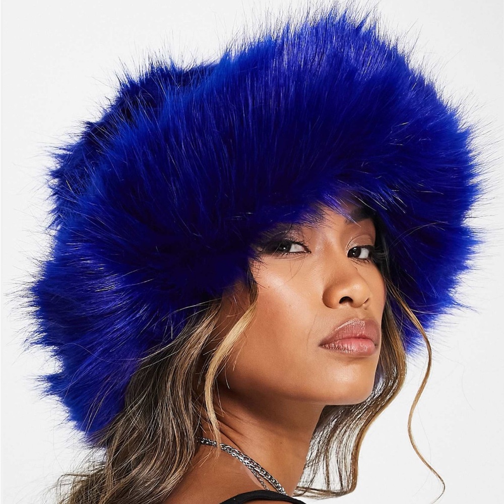 ASOS Faux fur bucket hat in blue